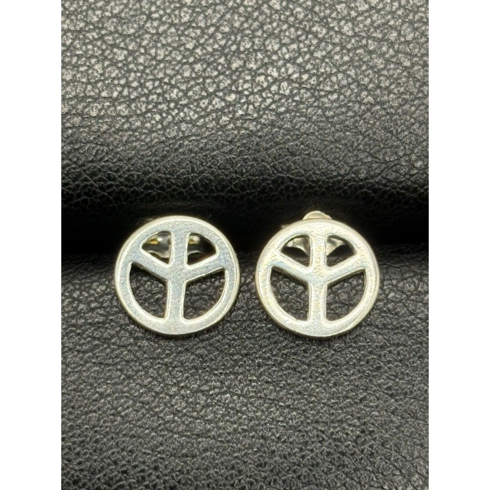 EUC Sterling Silver Peace Symbol Stud Earrings 925 G24